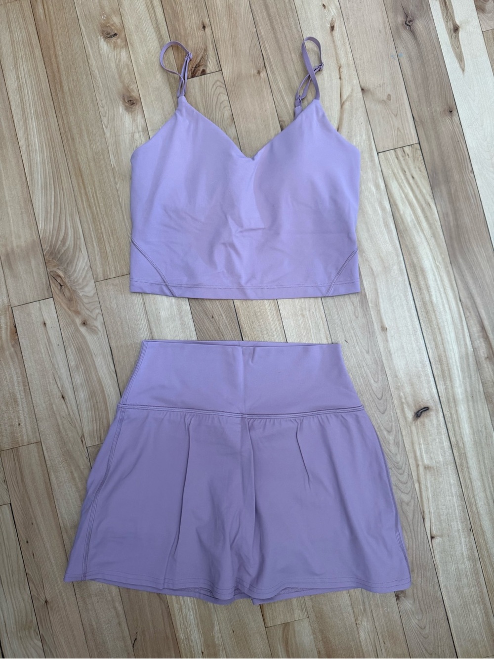 lululemon athletica Lavender Cropped Strappy Sports Bra & Skirt Set